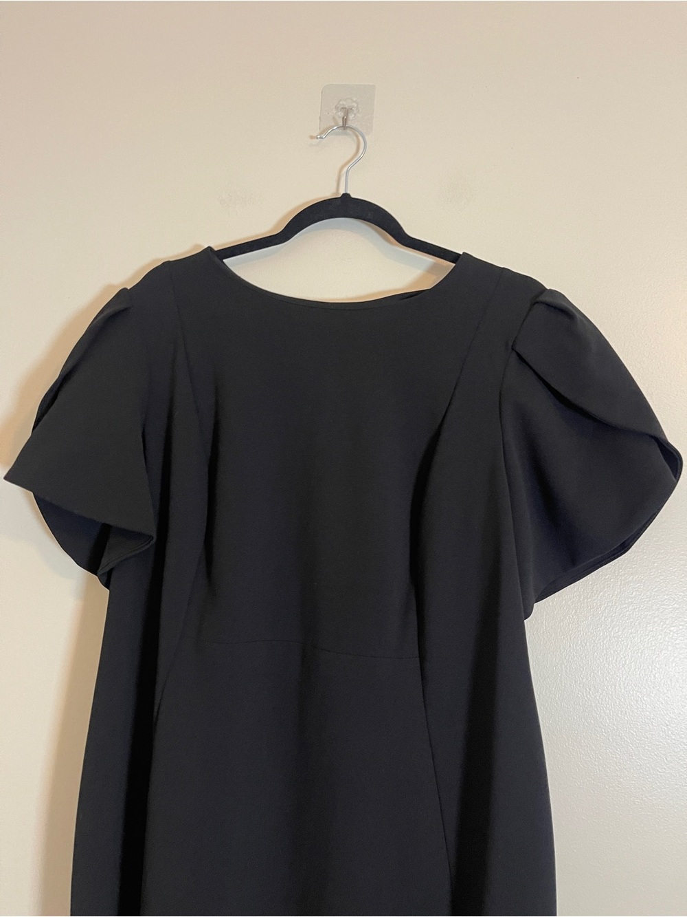 Calvin Klein Dress Womens 18W Black Midi Shift Flutter Sleeves Classic Chic Work - Picture 3 of 10